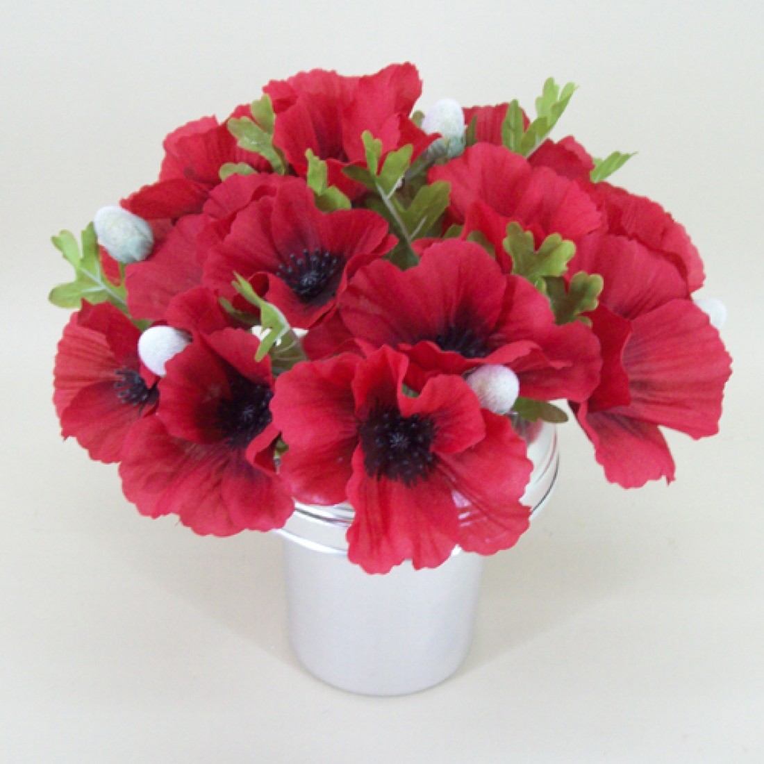 Silk Poppy Filled Grave Pot Memorial Flowers